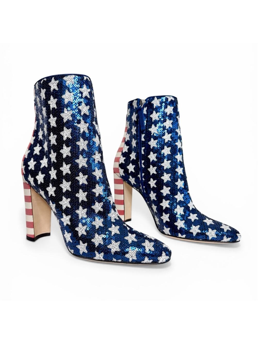 MANOLO BLAHNIK Nancy Americana Sequined Stars & Stripes Flag Boots Size 37